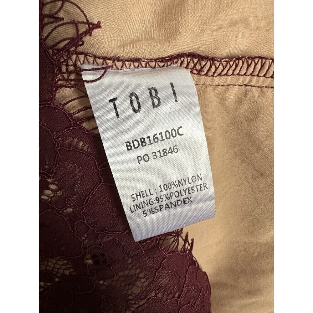 NEW Tobi Dress Women's Size XS Gabi Plunging Lace Up Mini Wine & Nude Sleeveless - Picture 4 of 5